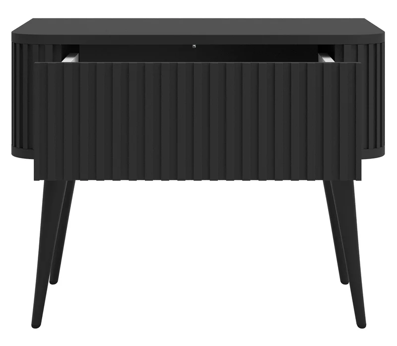 Nachttisch Ovarlo mit Rillen und Schublade 63 cm schwarz mit schwarzen Beinen
