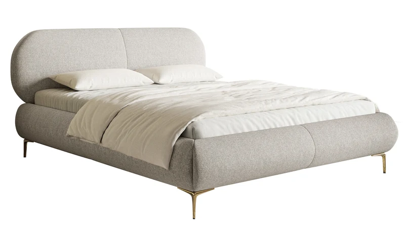 Polsterbett 180x200 cm Ovalle in grau-beige, wasserabweisendes Geflecht, goldene Beine
