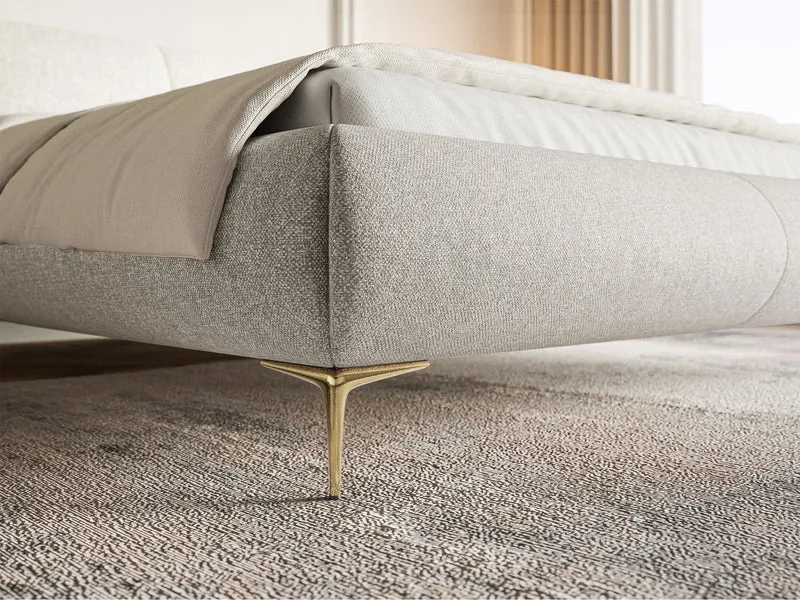 Polsterbett 180x200 cm Ovalle in grau-beige, wasserabweisendes Geflecht, goldene Beine