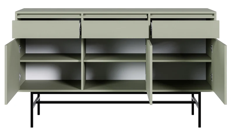 Drehtür-Kommode Evo mit Schubladen und Gestell 154 cm Salbeigrün