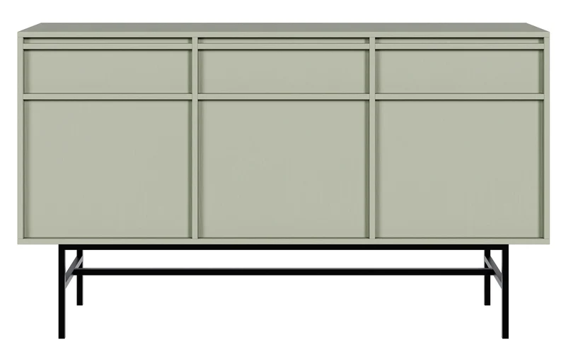 Drehtür-Kommode Evo mit Schubladen und Gestell 154 cm Salbeigrün