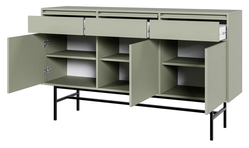 Drehtür-Kommode Evo mit Schubladen und Gestell 154 cm Salbeigrün