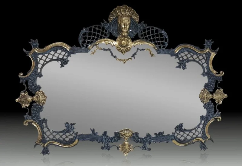 Casa Padrino Luxus Barock Bronze Spiegel Blau / Gold 110 cm - Barock Möbel