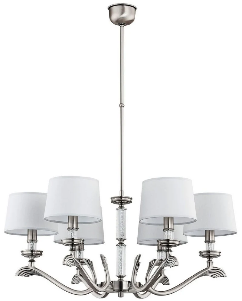 Casa Padrino Luxus Barock Kronleuchter Matt Silber / Weiß Ø 76 cm