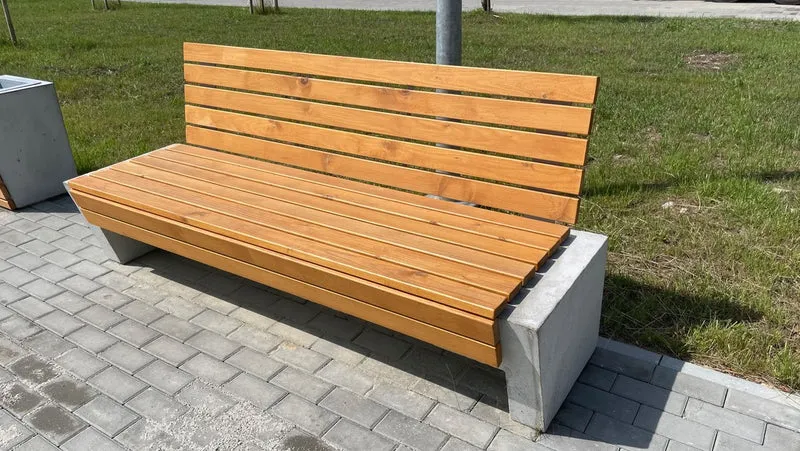 Casa Padrino Parkbank - Stadtbank mit Rückenlehne Naturfarben / Grau 200 cm