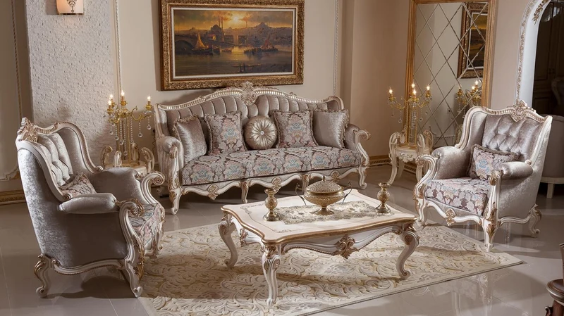 Casa Padrino Luxus Barock Wohnzimmer Möbel Set Braun / Weiß / Gold