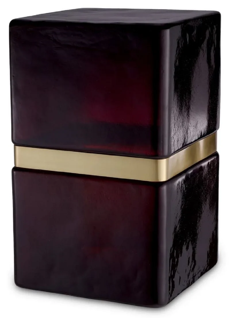 Casa Padrino Luxus Glas Beistelltisch Schwarz / Antik Messing 30 x 30 x H. 49,5 cm - Luxus Möbel
