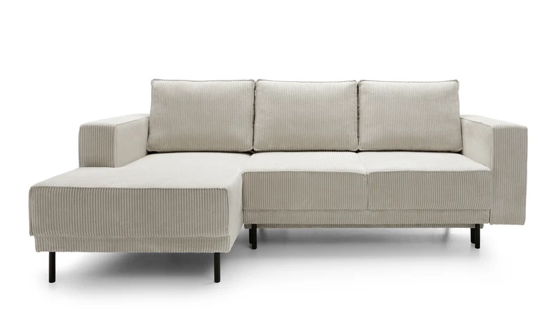 Ecksofa mit Schlaffunktion Rodario mini, L-förmig, mit Stauraum, grau-beiger Cord, linksseitig