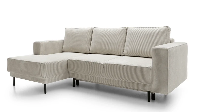 Ecksofa mit Schlaffunktion Rodario mini, L-förmig, mit Stauraum, grau-beiger Cord, linksseitig