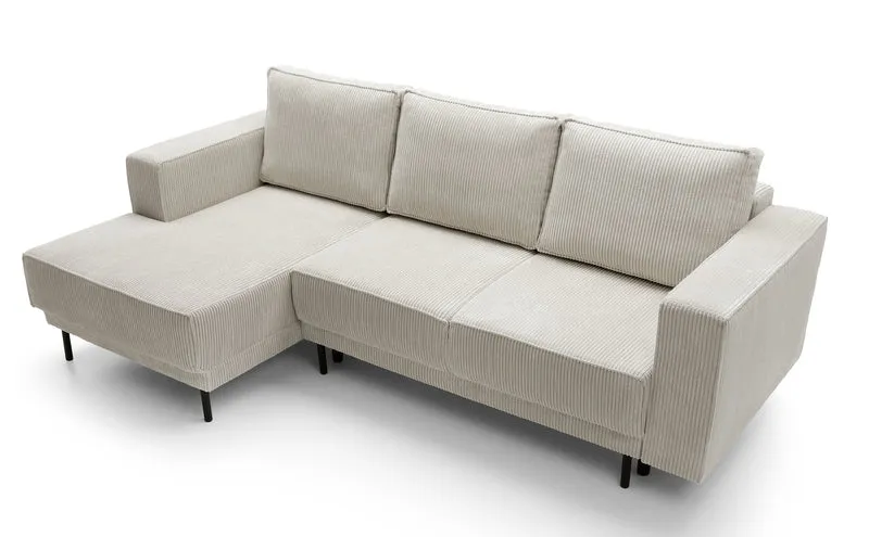 Ecksofa mit Schlaffunktion Rodario mini, L-förmig, mit Stauraum, grau-beiger Cord, linksseitig