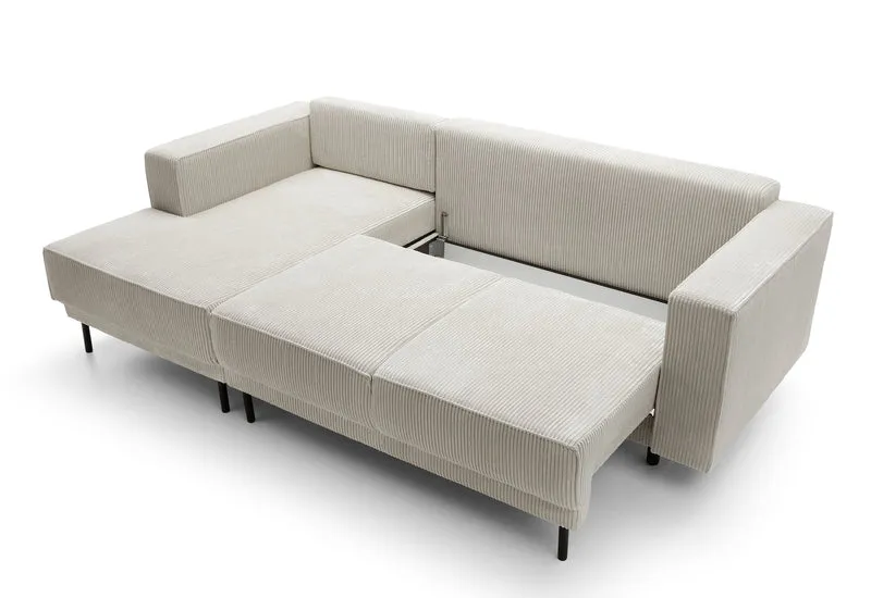 Ecksofa mit Schlaffunktion Rodario mini, L-förmig, mit Stauraum, grau-beiger Cord, linksseitig