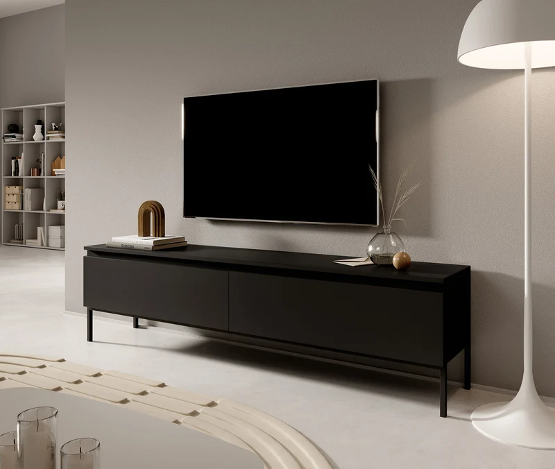 TV-Schrank Bemmi 150 cm schwarz mit schwarzen Beinen