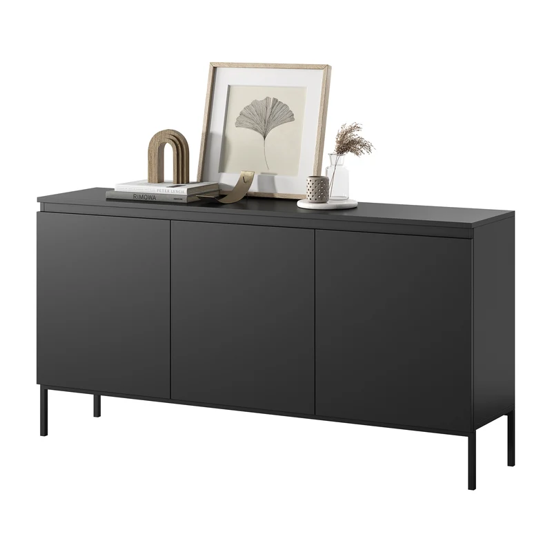 Drehtür-Kommode Bemmi 150 cm schwarz mit schwarzen Beinen