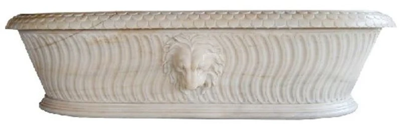 Casa Padrino Luxus Barock Badewanne Löwenkopf Weiß 204 x 107 x H. 53 cm - Freistehende Marmor Badewanne - Bad Accessoires - Edel & Prunkvoll