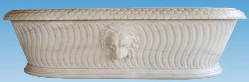 Casa Padrino Luxus Barock Badewanne Löwenkopf Weiß 204 x 107 x H. 53 cm - Freistehende Marmor Badewanne - Bad Accessoires - Edel & Prunkvoll