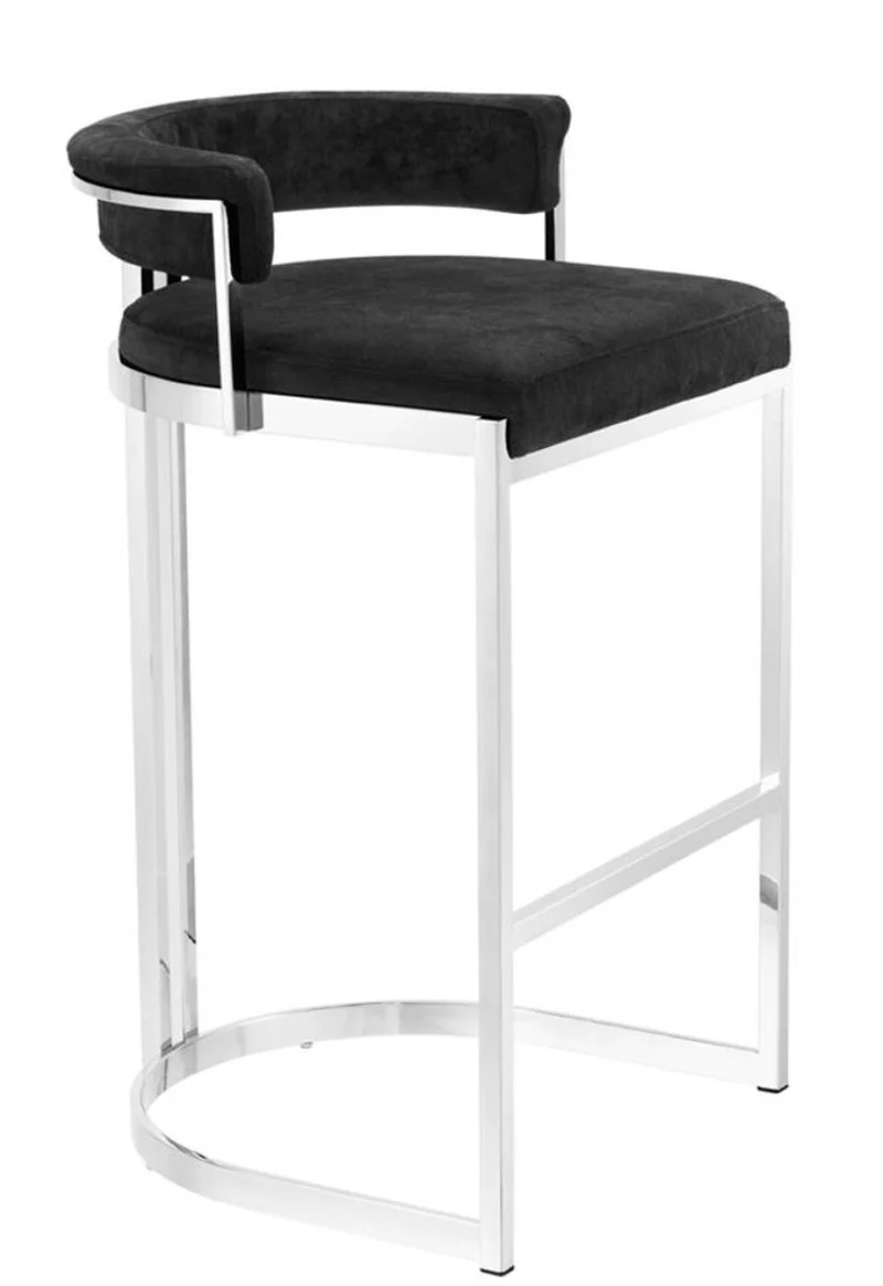 Casa Padrino Luxus Barstuhl Schwarz / Silber 48,5 x 46,5 x H. 81 cm - Luxus Möbel