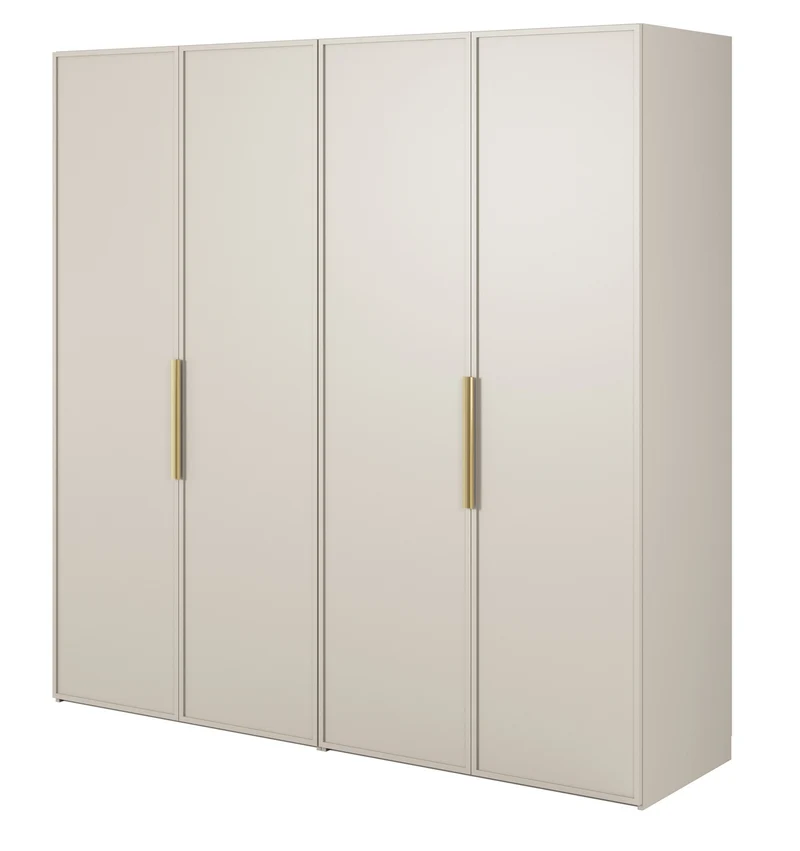 Vier­tü­riger Schrank Frame mit Kleiderstange, Regalen und Container, 200 cm, Grau-Beige