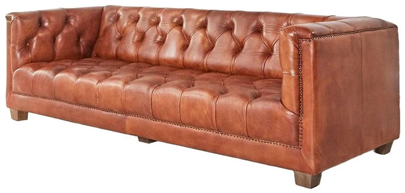 Casa Padrino Luxus Chesterfield Echtleder Sofa Braun 240 cm - Echtleder Möbel