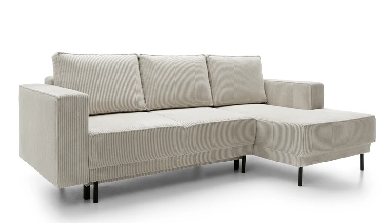 Ecksofa mit Schlaffunktion Rodario Mini, L-förmig, mit Stauraum, hellbeige Cord, rechtsseitig