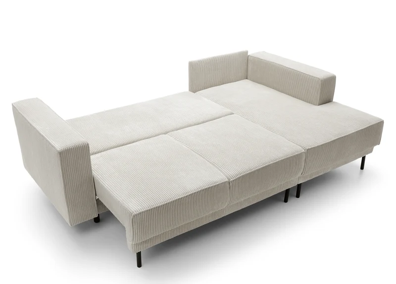 Ecksofa mit Schlaffunktion Rodario Mini, L-förmig, mit Stauraum, hellbeige Cord, rechtsseitig