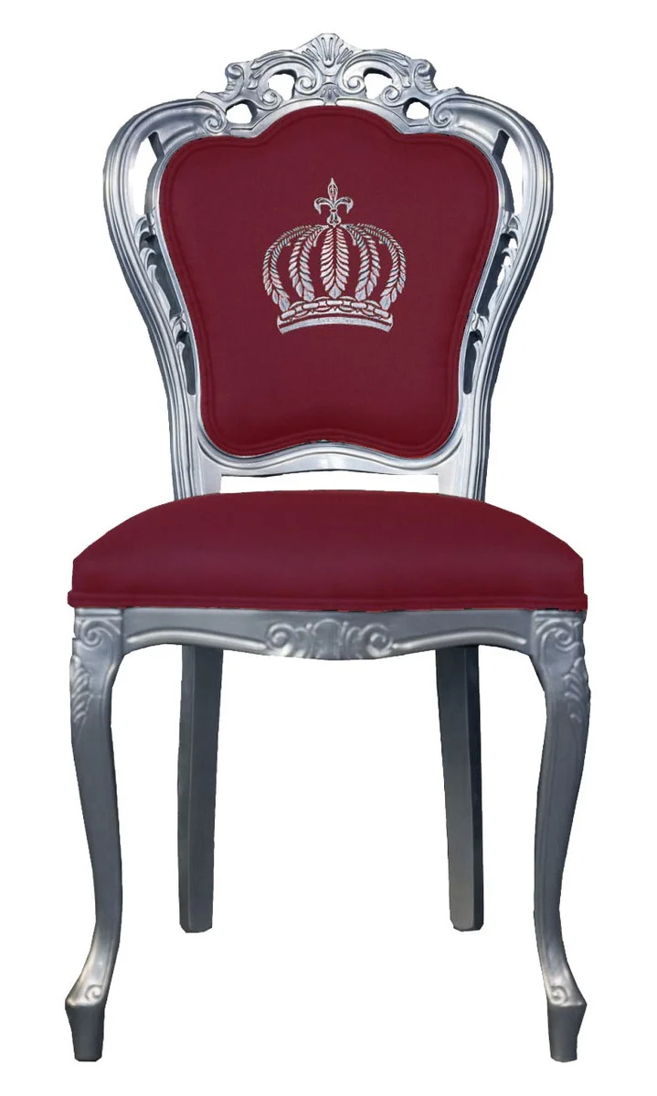 Casa Padrino Luxus Barock Esszimmerstuhl Pompöös by Harald Glööckler Weinrot / Silber - 48 x 54 x 105 cm