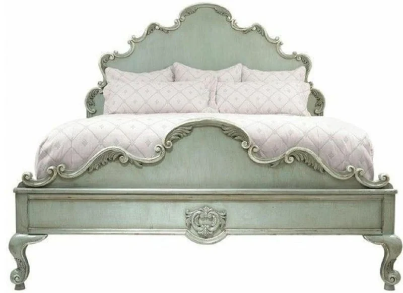 Casa Padrino Luxus Barock Doppelbett Antik Mintgrün - Prunkvolles Massivholz Bett mit Kopfteil - Schlafzimmer Möbel im Barockstil