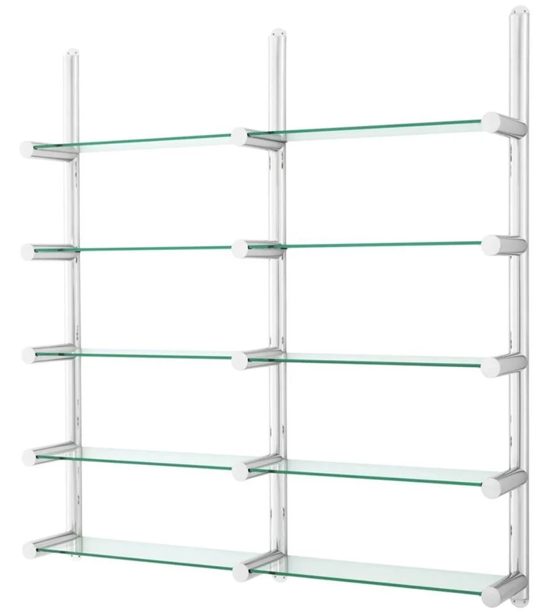 Casa Padrino Luxus Wandregal / Bücherregal in Silber - Edelstahl poliert und Glas - 211,5 x 33 x H. 228 cm