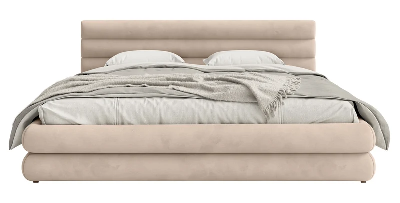 Polsterbett 160x200 cm Alegre mit Bettkasten, beige Velours, wasserabweisend, pflegeleicht, Metallrahmen
