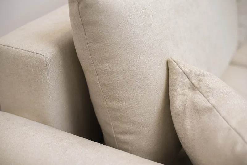 Ecksofa mit Schlaffunktion Ovo mini, L-förmig, linksseitig, mit Stauraum, cremefarben, pflegeleichter Chenille-Stoff