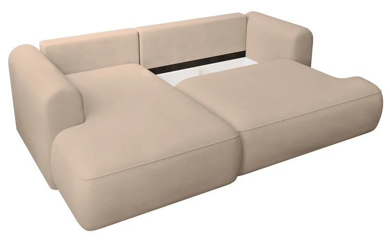 Ecksofa mit Schlaffunktion Ovo mini, L-förmig, linksseitig, mit Stauraum, beige Chenille, pflegeleicht