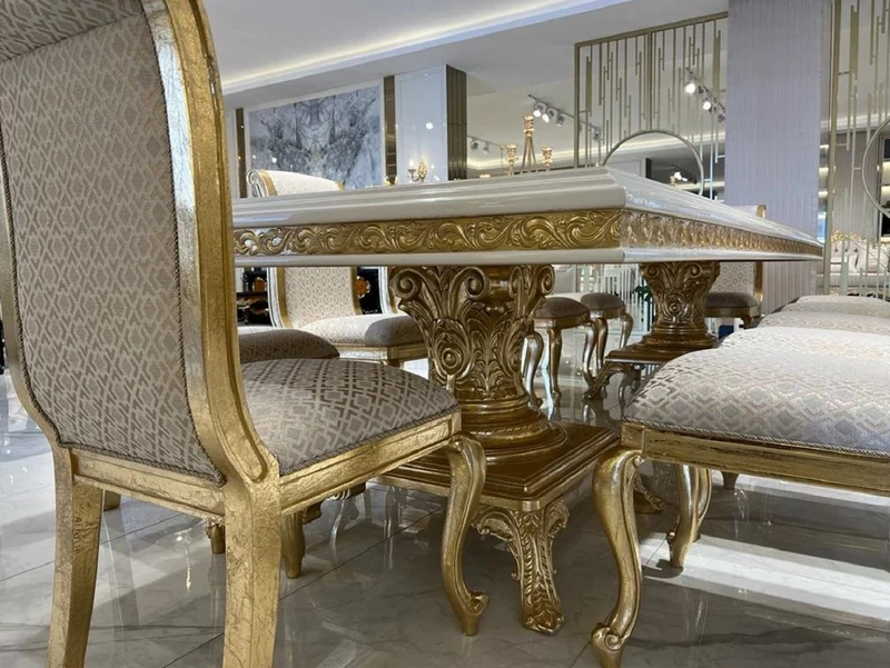 Casa Padrino Luxus Barock Esstisch Creme / Weiß / Gold 250 cm - Barock Möbel