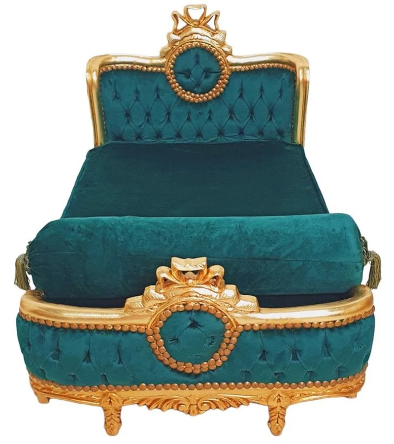 Casa Padrino Barock Hundebett Grün / Antik Gold - Handgefertigtes Antik Stil Hundebett - Prunkvolle Hunde Möbel im Barockstil - Antik Stil Tiermöbel - Barock Tiermöbel