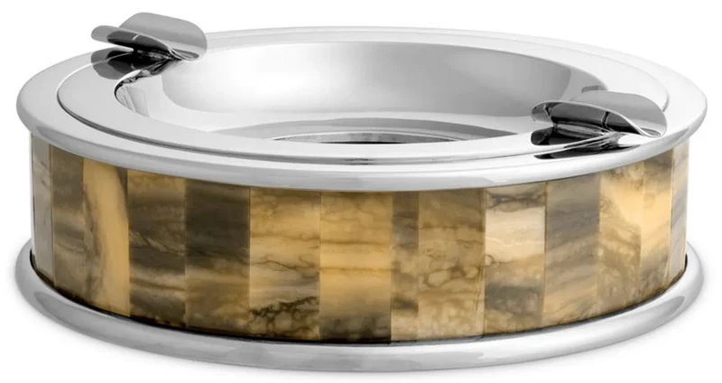 Casa Padrino Luxus Aschenbecher Silber / Braun Ø 20,5 x H. 6,5 cm - Runder dekorativer Aschenbecher - Deko Accessoires - Luxus Qualität