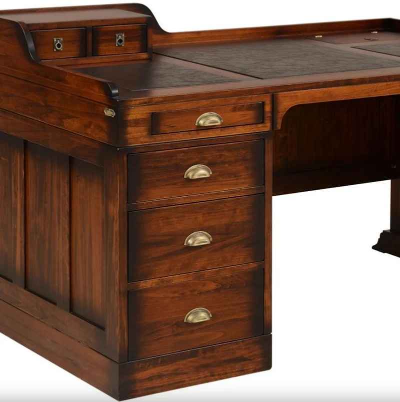 Casa Padrino Luxus Vintage Stil Schreibtisch Braun 160 x 85 x H. 93,5 cm - Massivholz Bürotisch mit 7 Schubladen - Vintage Stil Büro Möbel - Luxus Büro Möbel - Massivholz Büro Möbel