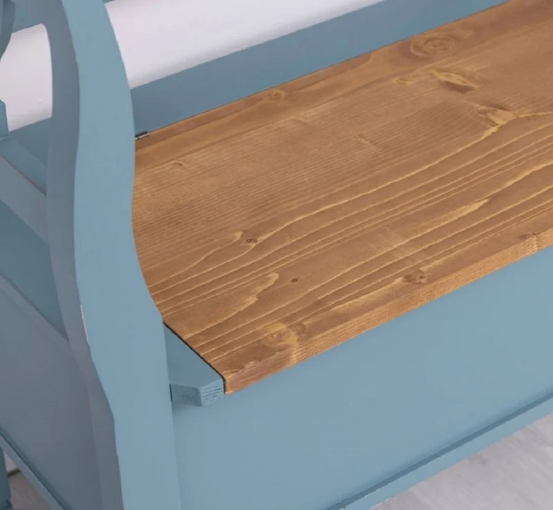 Casa Padrino Landhausstil Sitzbank Hellblau / Braun 117 x 48 x H. 92 cm - Massivholz Bank mit Stauraum - Massivholz Möbel - Landhausstil Möbel - Landhausstil Einrichtung