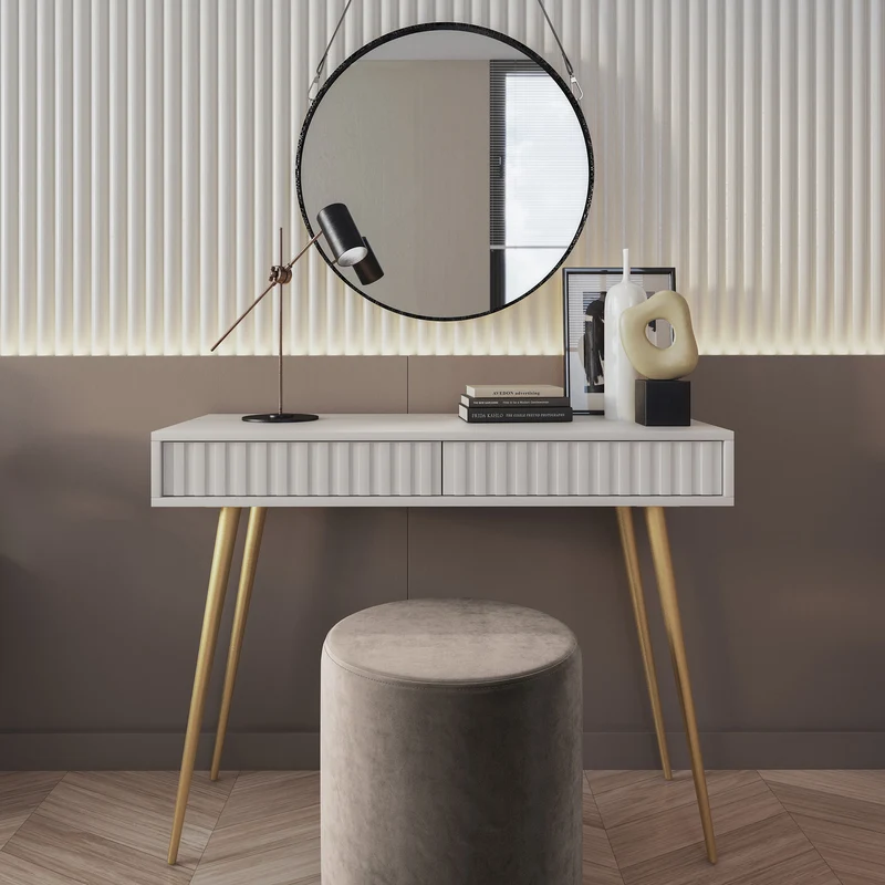 Toilettentisch Bello 104 cm weiß mit goldenen Beinen