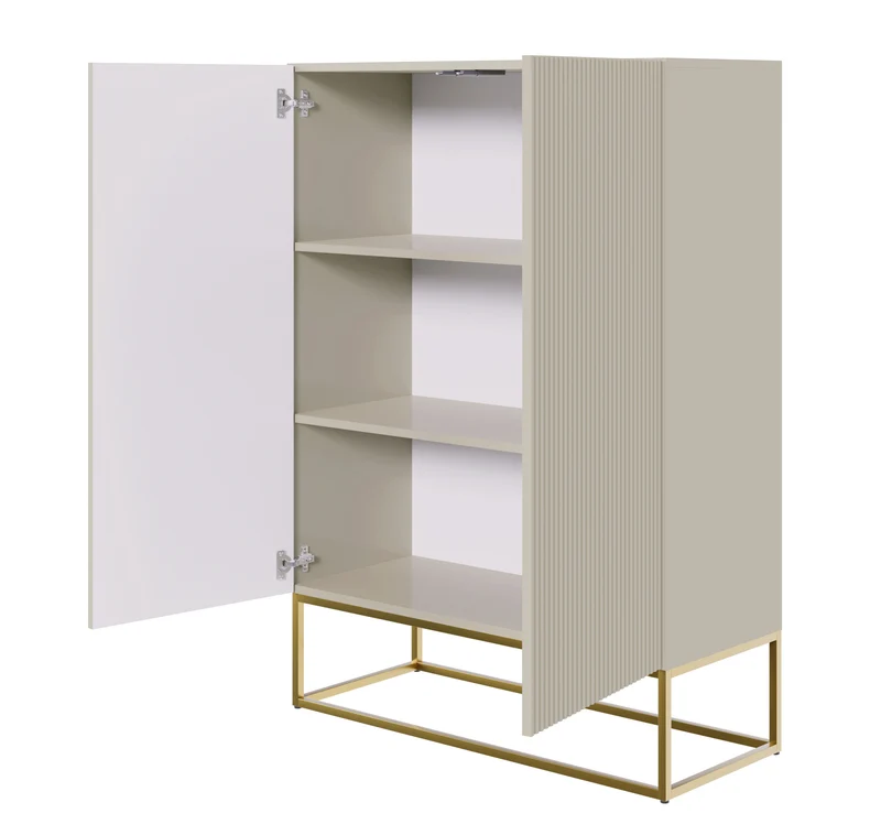 Zweiturige Kommode Veldio mit gefräster Front 90 cm Grau-Beige mit goldenen Beinen