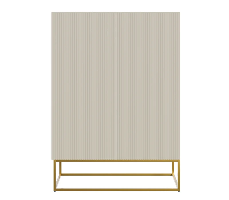 Zweiturige Kommode Veldio mit gefräster Front 90 cm Grau-Beige mit goldenen Beinen