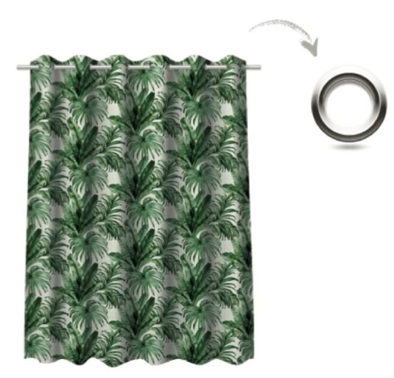 Casa Padrino Luxus Vorhang Set Palmenblätter Weiß / Grün 250 x H. 290 cm - Bedruckte Leinen & Samt Vorhänge - Ösenvorhänge - Schiebevorhänge - Luxus Kollektion