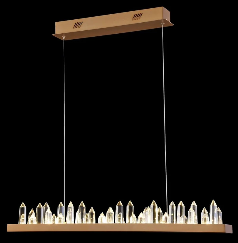 Casa Padrino LED Hängeleuchte in Messingfarben mit Kristallglaszacken, 80 x 9 x H. 10,4 cm