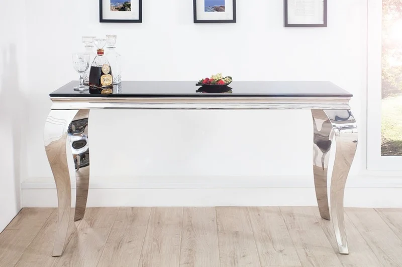 Casa Padrino Designer Konsole B144cm x H75cm x T54cm Schwarz / Silber - Luxus Konsolentisch