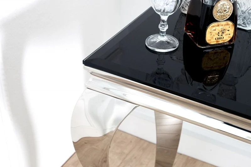 Casa Padrino Designer Konsole B144cm x H75cm x T54cm Schwarz / Silber - Luxus Konsolentisch