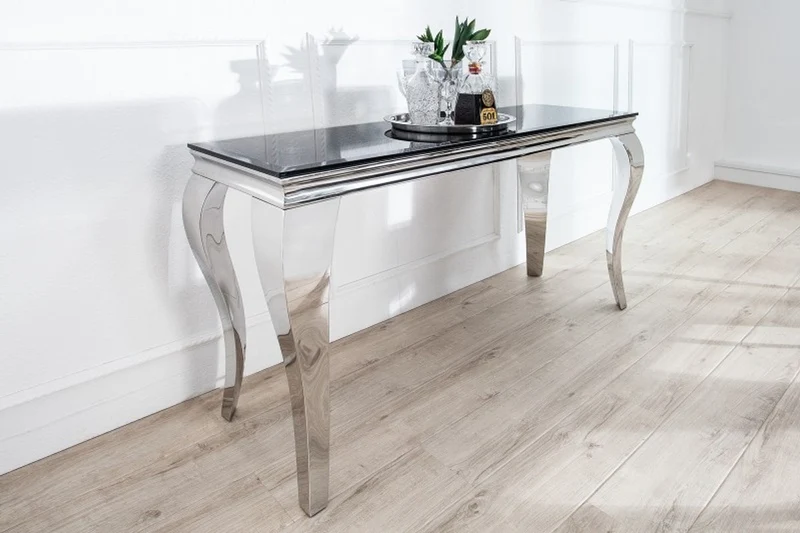 Casa Padrino Designer Konsole B144cm x H75cm x T54cm Schwarz / Silber - Luxus Konsolentisch