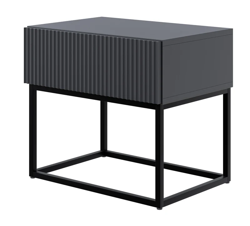 Nachttisch Veldio mit gefräster Front und Schublade 50 cm Schwarz mit schwarzen Beinen