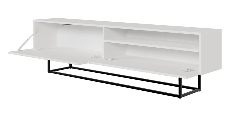 TV-Schrank Veldio mit gefräster Front und Nische, 175 cm, Weiß mit schwarzen Beinen