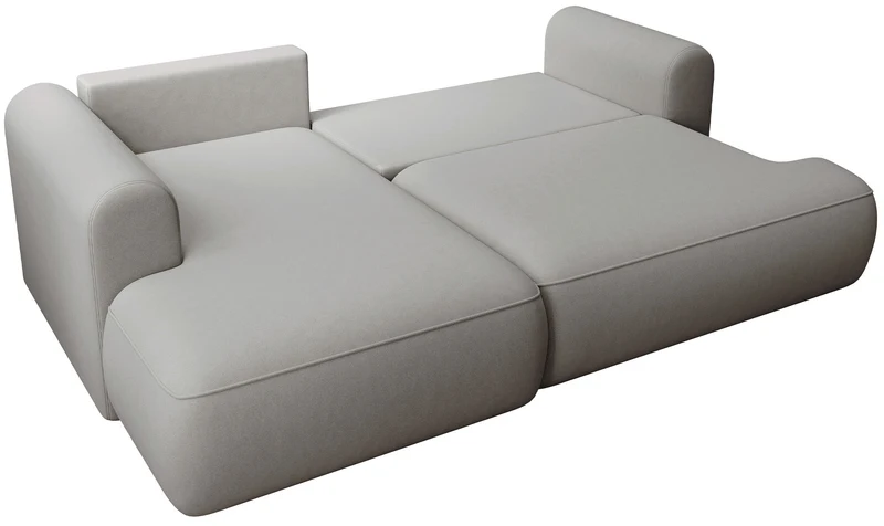 Ecksofa mit Schlaffunktion Ovo Mini, L-förmig, linksseitig, mit Stauraum, grauer, leicht zu reinigender Samtbezug