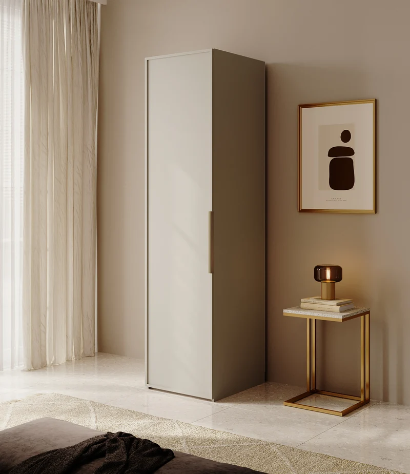 Einzeltüriger Schrank Frame mit Regalen 50 cm Grau Beige