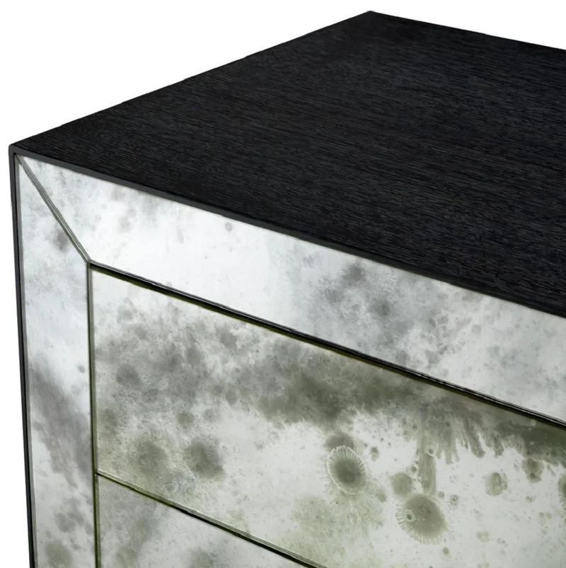 Casa Padrino Luxus Nachtkommode mit antikem Spiegelglas Schwarzgrau - Luxus Möbel