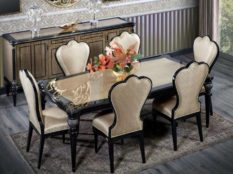 Casa Padrino Luxus Barock Esszimmer Set Gold / Schwarz - Handgefertigte Barock Esszimmer Möbel
