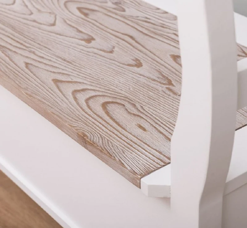 Casa Padrino Landhausstil Sitzbank Weiß / Naturfarben 117 x 48 x H. 92 cm - Massivholz Bank mit Stauraum - Massivholz Möbel - Landhausstil Möbel - Landhausstil Einrichtung